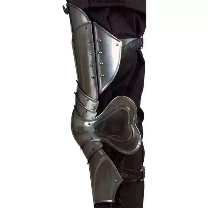 18 gauge steel leg armor with leather straps for secure adult fit