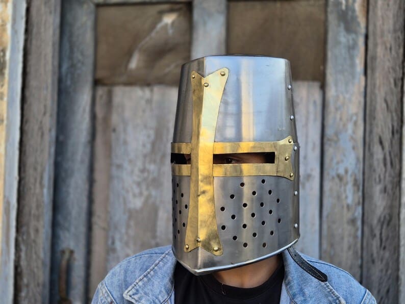 Knight Templar Helmet - Crusader Medieval Armor, Unique Gift for Him