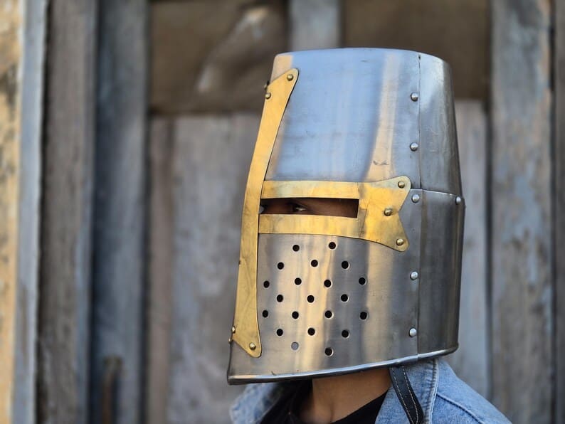 Knight Templar Helmet - Crusader Medieval Armor, Unique Gift for Him