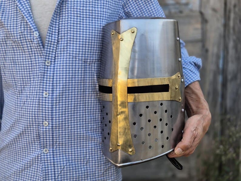 Knight Templar Helmet - Crusader Medieval Armor, Unique Gift for Him