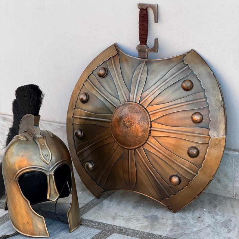 Close-up of Achilles Shield with leather straps for comfortable fit in medieval roleplay and cosplay