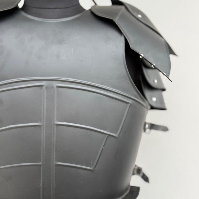 Adjustable leather straps on Medieval Black Undead Knight Armor Suit for custom fit.