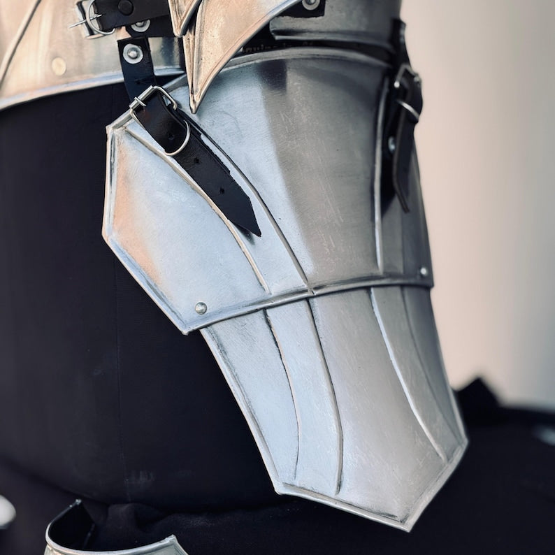 Adjustable leather straps on Medieval Knight Lady Half Body Armor for custom fit