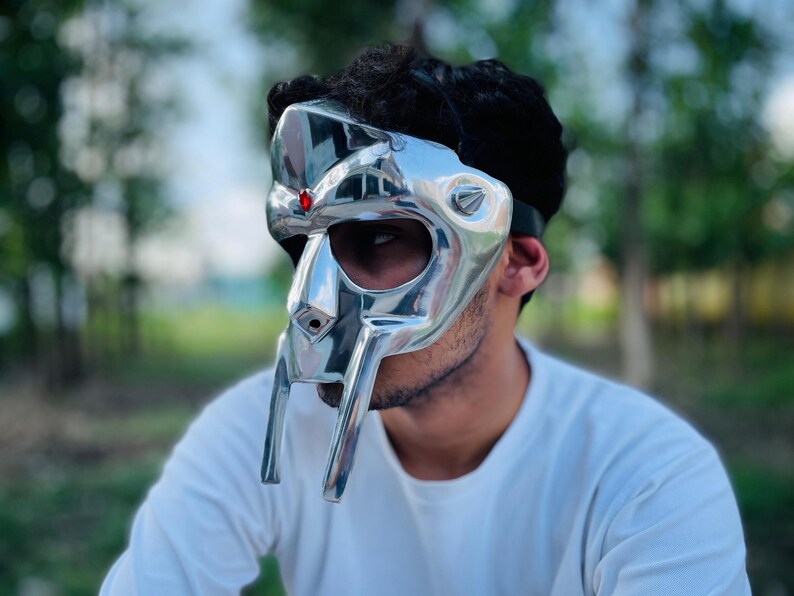 Adjustable leather straps on MF DOOM mask for comfortable adult fit