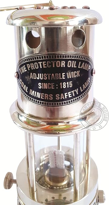 Adjustable Wick Nautical Miner Oil Lamp Brass and Glass Construction