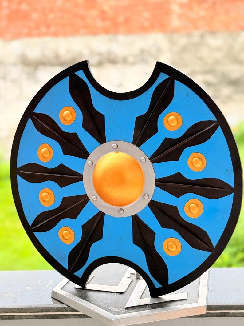 Ancient Bronze Battle Shield Spartan Prop – Durable Wooden and Steel Shield for Reenactment