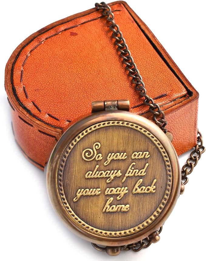 Anniversary gift engraved compass with leather case - Romantic and sentimental gift for couples
