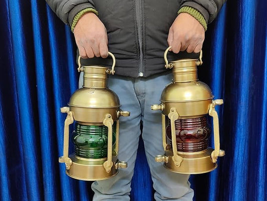 Antique Anchor Oil Lamp vintage marine lantern in red and green nautical set