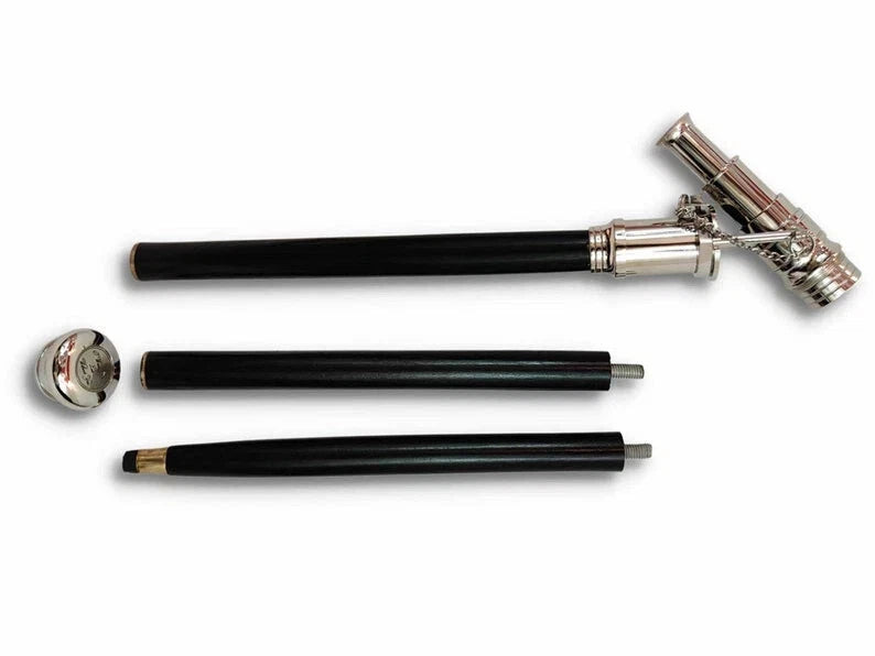 Secondary: Antique brass telescope walking stick with chrome nickel finish