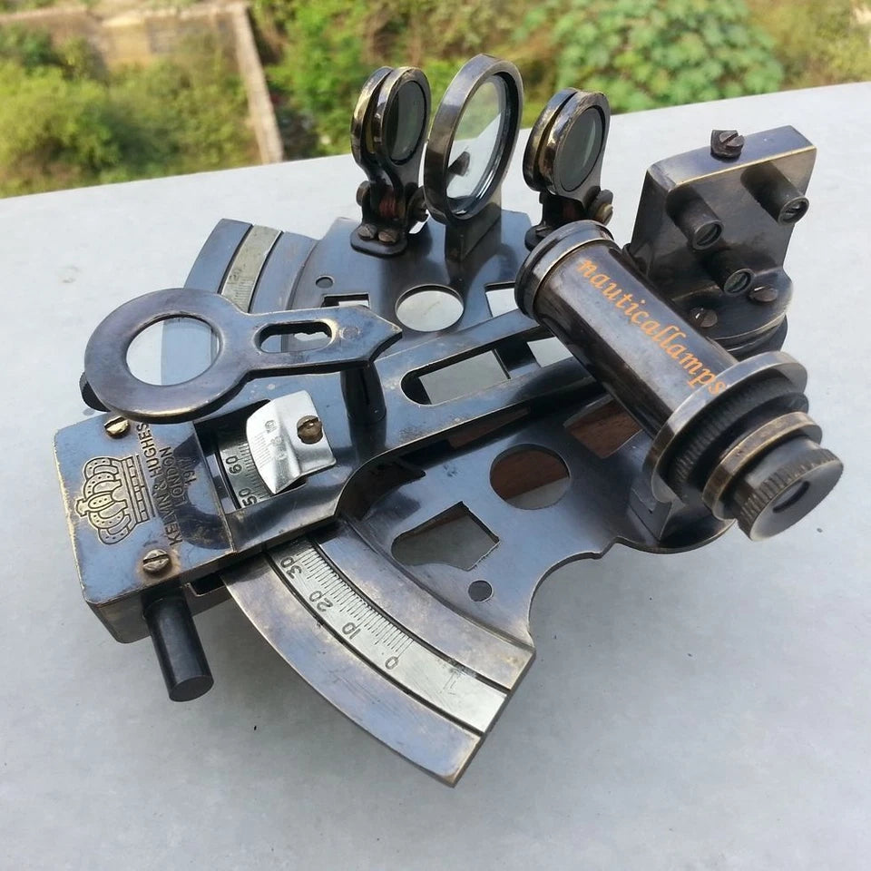Antique maritime sextant made from solid brass in classic German nautical style