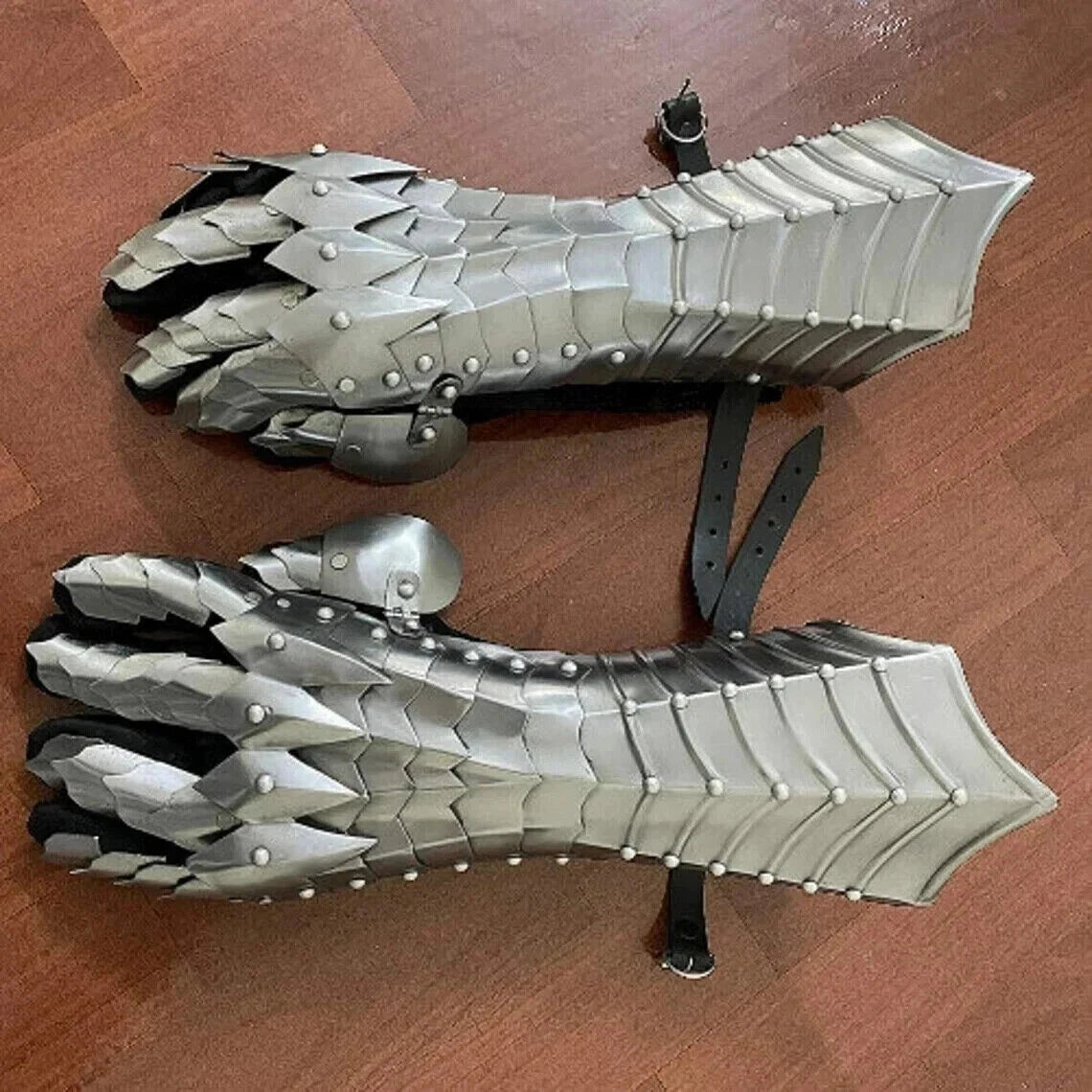 Front view of Artisans Hub black medieval metal gauntlets made from durable 18 gauge steel