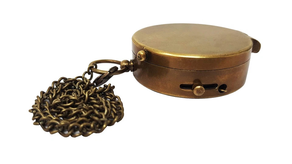Side view of Artisans Hub brass nautical compass