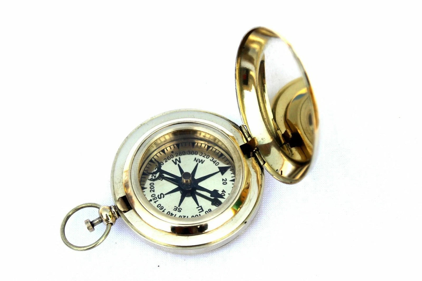 Artisans Hub handmade nautical brass push-button pocket compass with polished finish