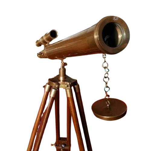 Close-up of brass detailing and high-quality lens on Artisans Hub vintage telescope