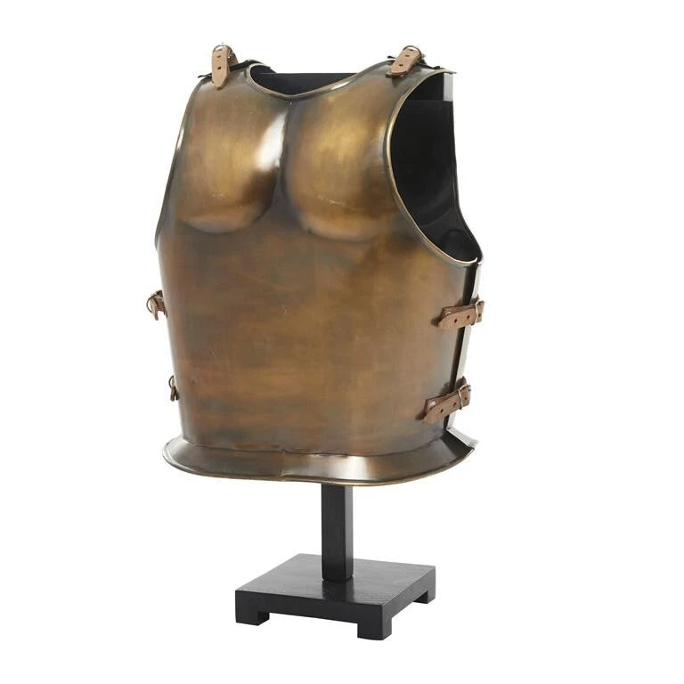 Back view of Artisans Hub bronze medieval muscle armour showing leather strap adjustments