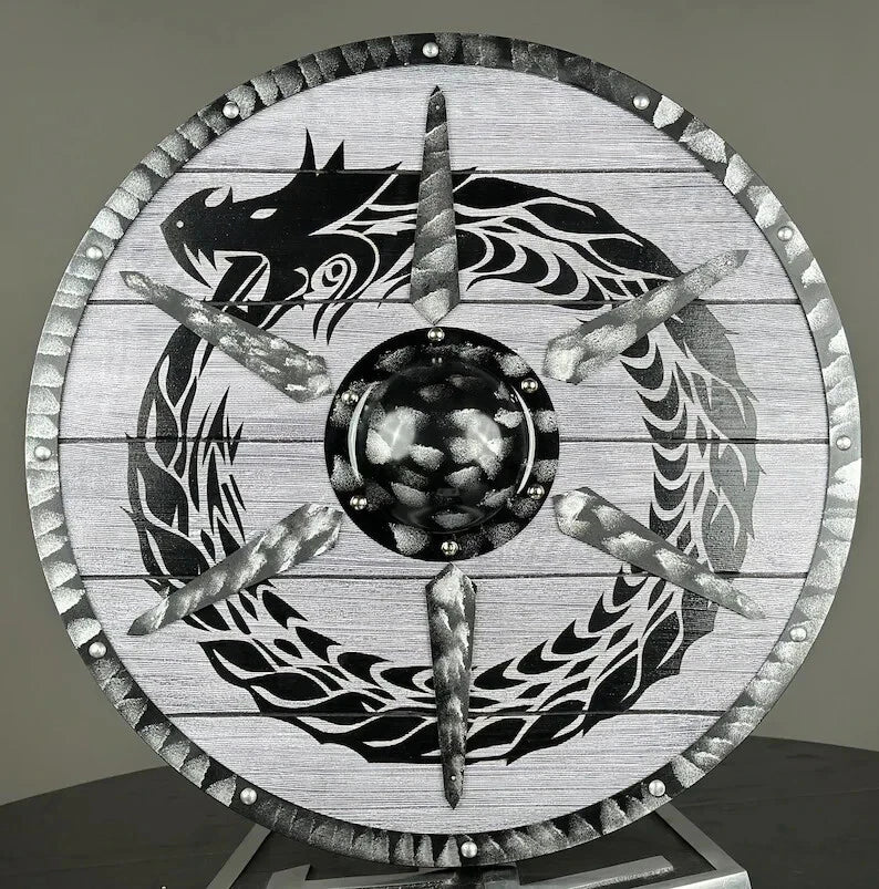 Close-up detail of wood and aluminum finish on Artisans Hub Dragon Shield