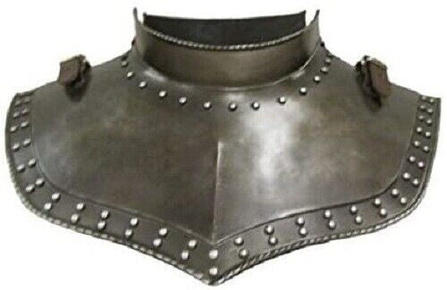 Front view of Medieval Studded Neck Gorget with leather straps by Artisans Hub