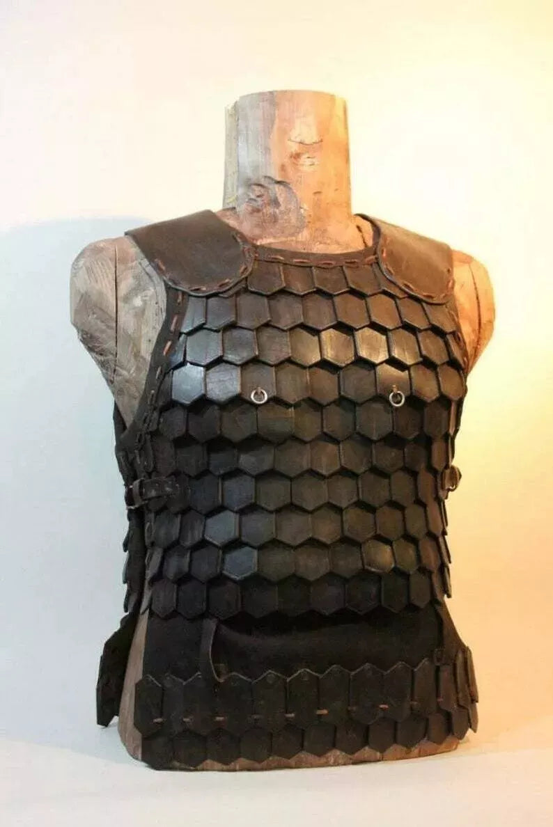 Front view of Artisans Hub genuine leather Viking knight armor breastplate