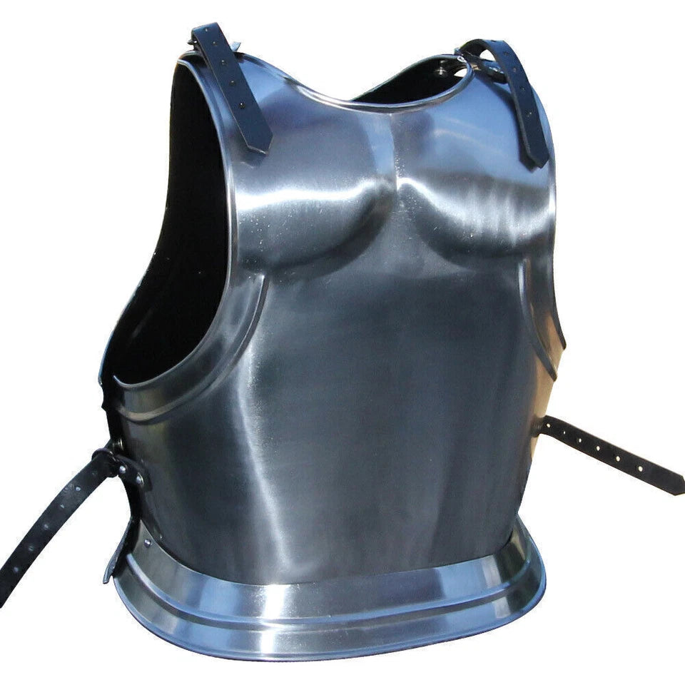 Back view of Artisans Hub Gothic breastplate showing rear plate and leather strap design