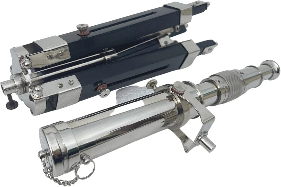 Decorative Silver Brass Telescope with Wooden Tripod