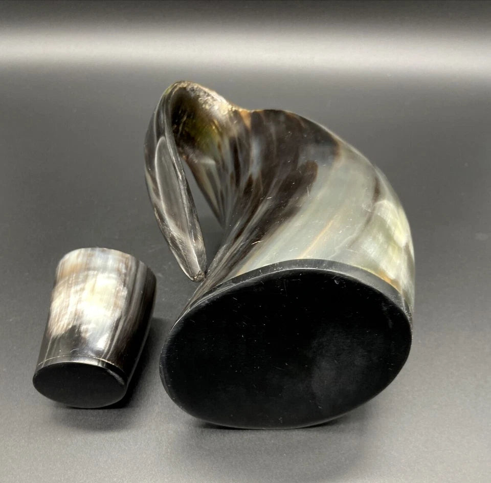 Handcrafted Viking drinking horn mug and shot glass set by Artisans Hub