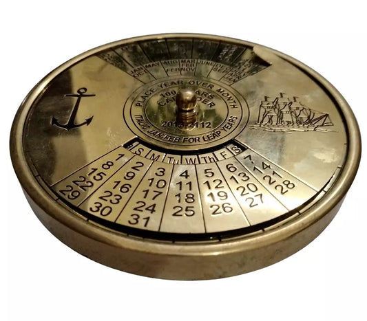 Artisans Hub collectible brass compass and calendar with nautical design, handmade maritime gift