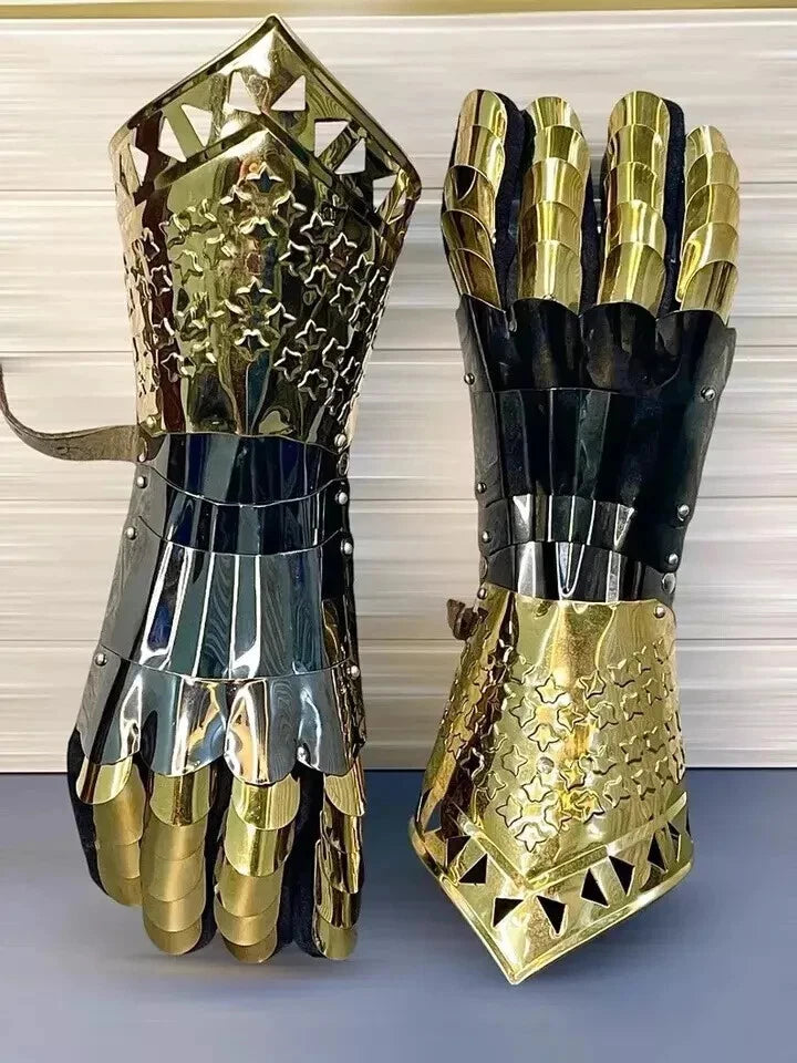 Clean neutral background view of Artisans Hub Medieval Gauntlets Gloves Pair