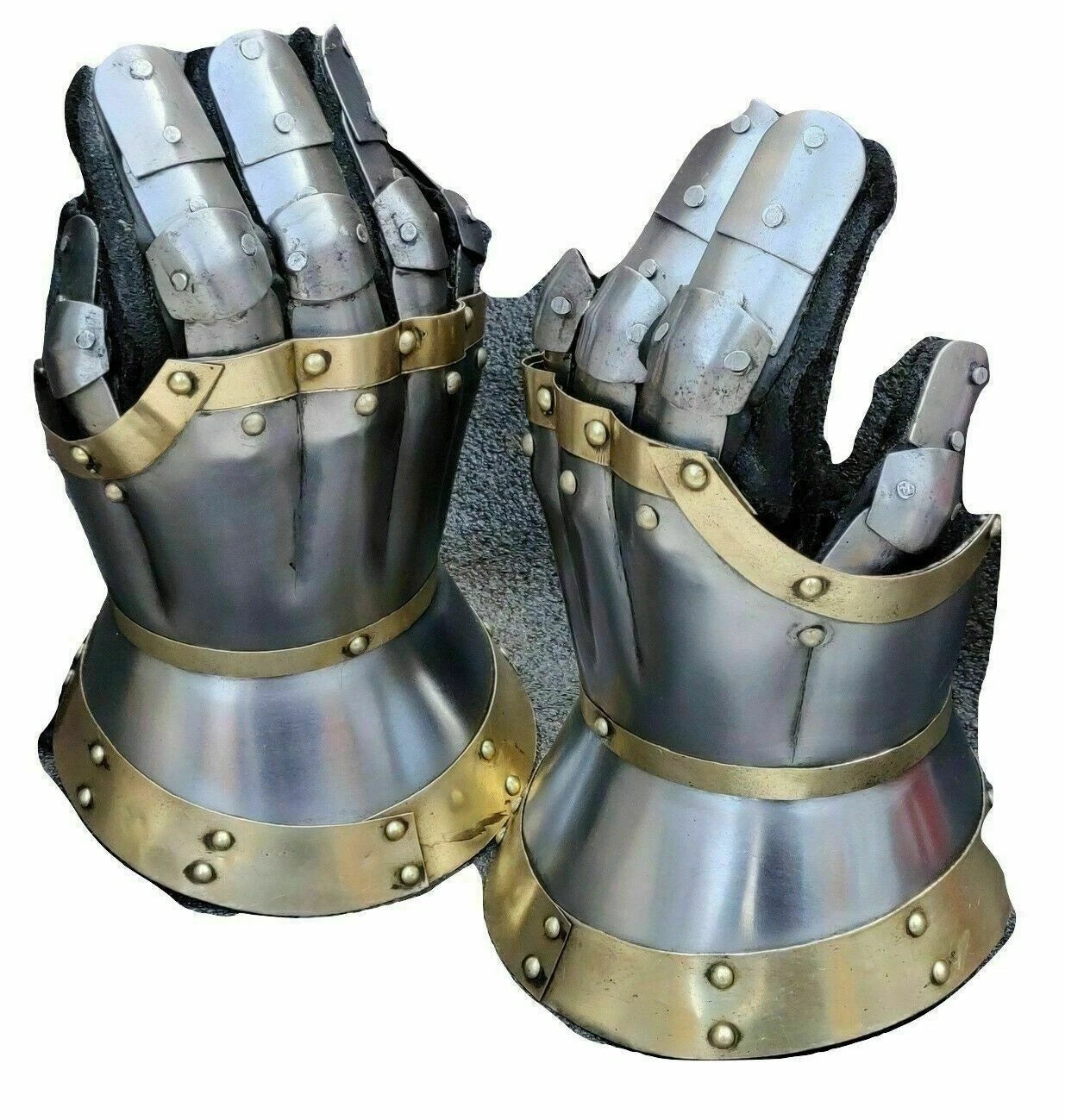 Artisans Hub Medieval Milanese Gauntlets with red suede leather glove