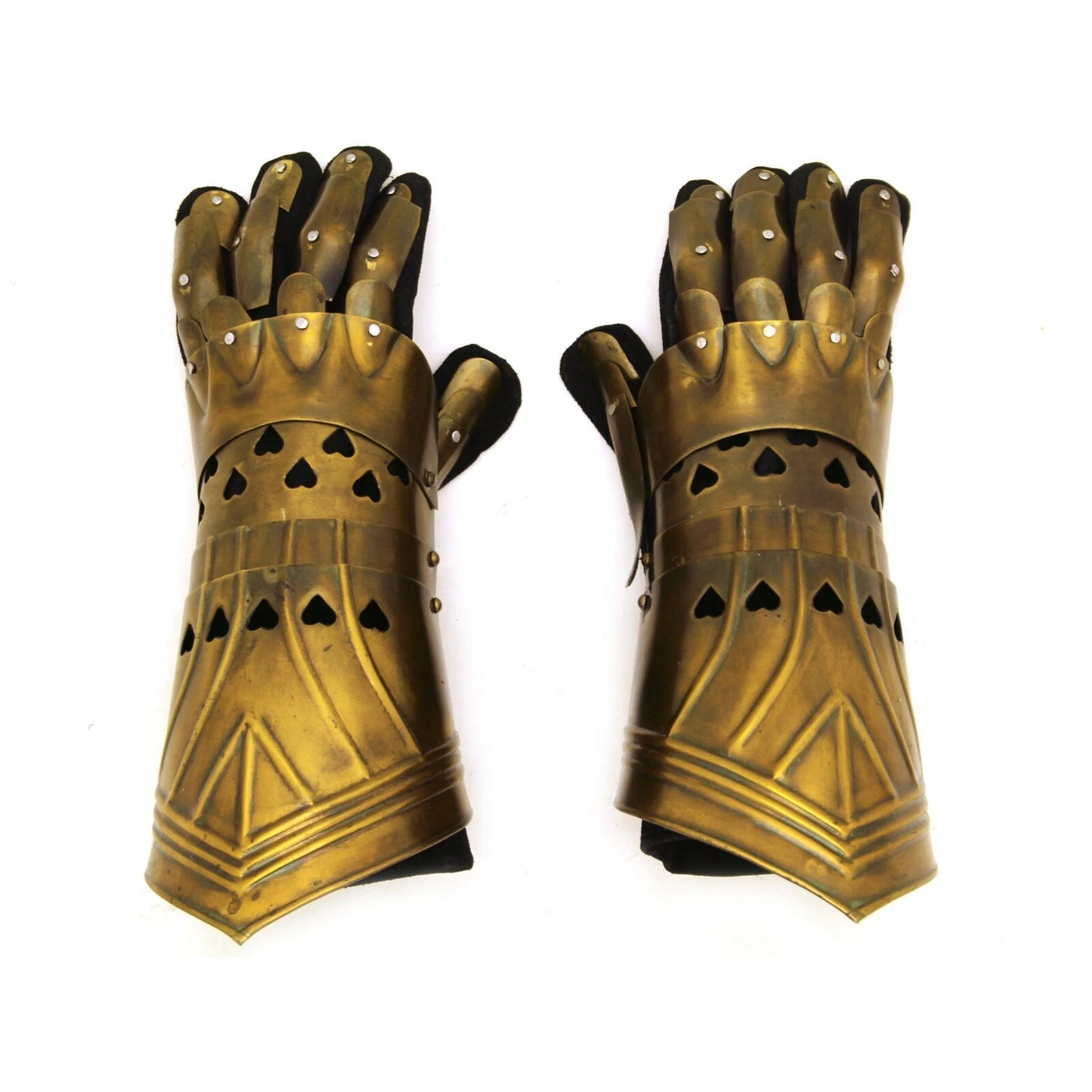 Artisans Hub medieval warrior metal gothic knight style gauntlets made of functional carbon steel with leather inserts