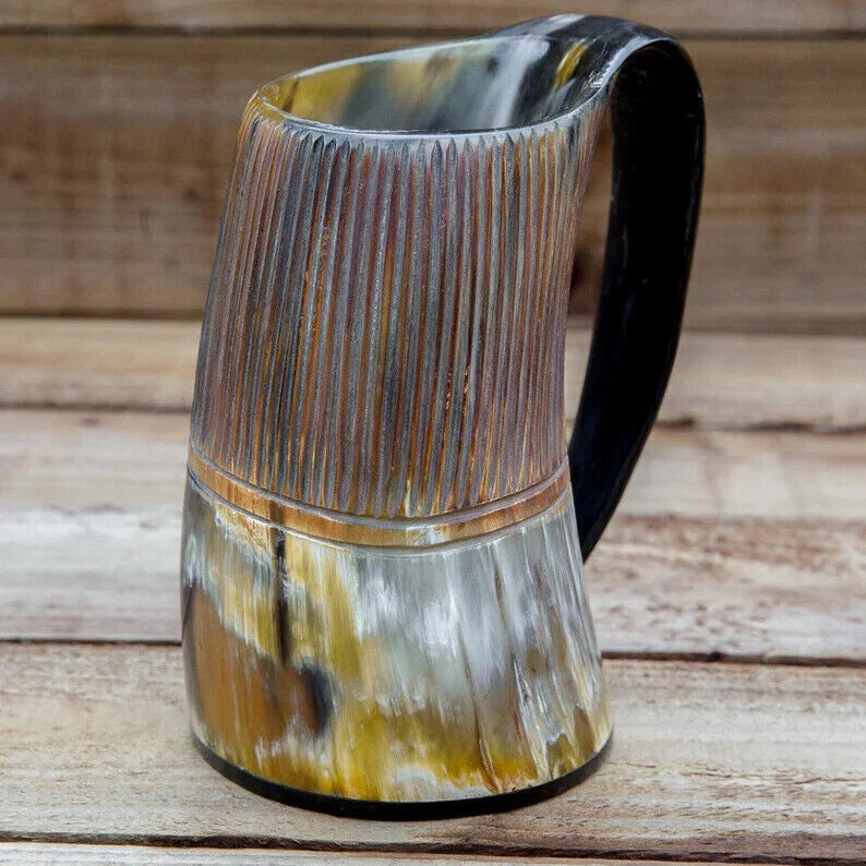 Artisans Hub Midgard Hero’s Tankard – Hand-carved Viking horn mug with rustic finish and resin base