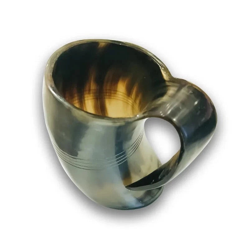 Handcrafted natural ox horn Viking mug by Artisans Hub with unique pattern