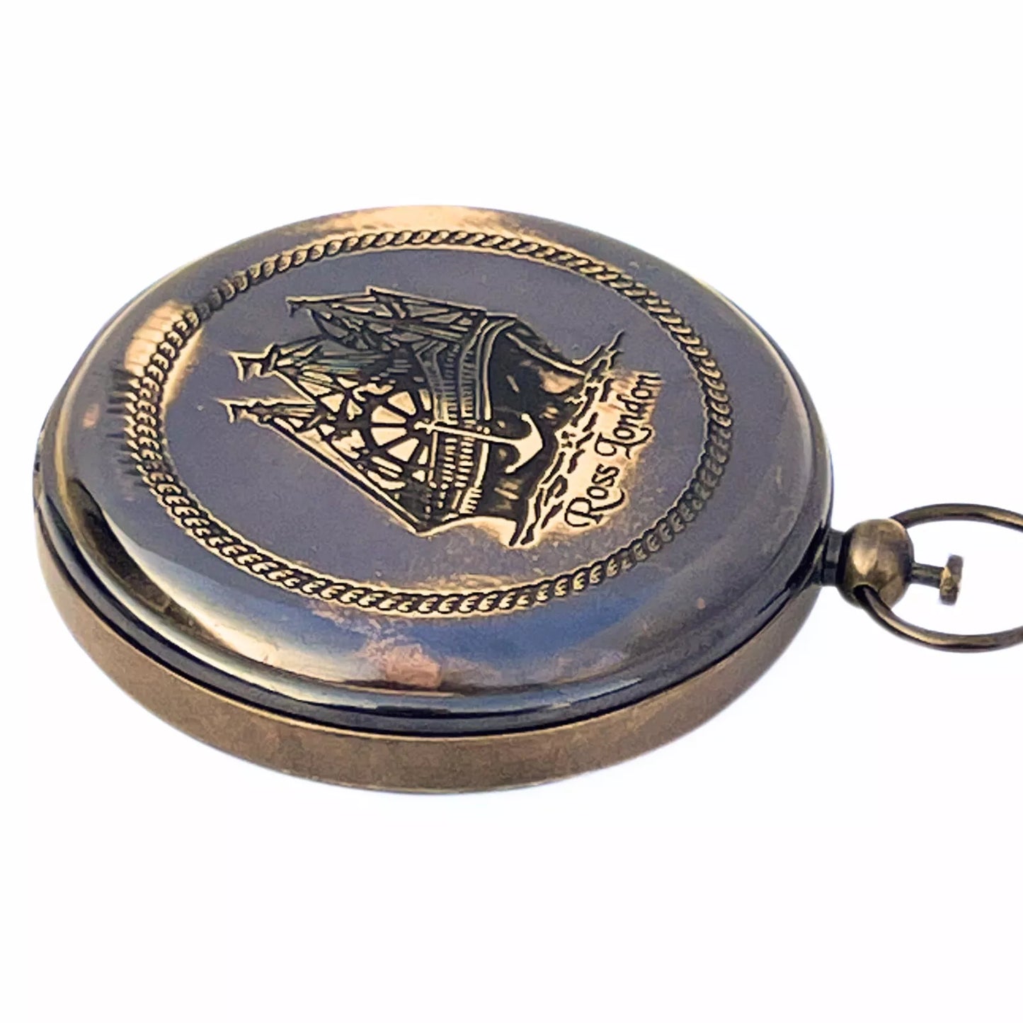 Main view of Artisans Hub Ross London brass pocket compass with antique finish