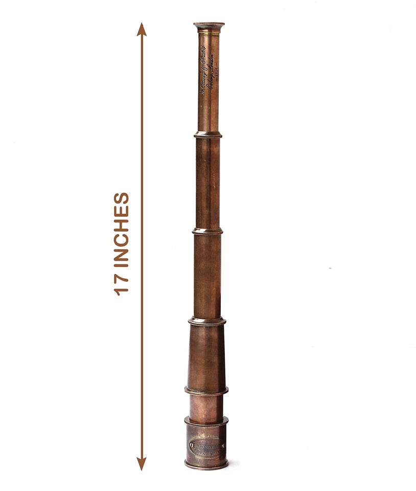 Artisans Hub telescope fully extended to 17 inches showing complete brass tubing