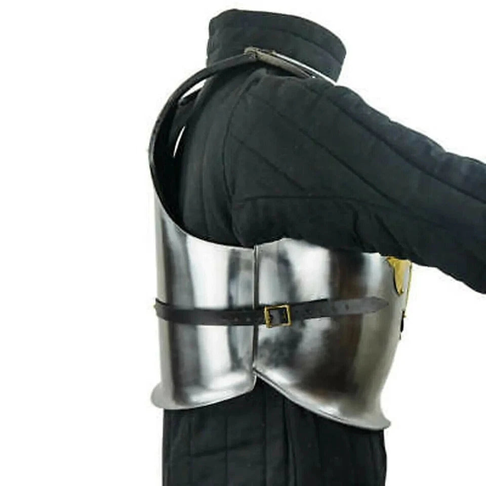 Close-up of brass cross and leather details on Artisans Hub Medieval Templar Armor Cuirass
