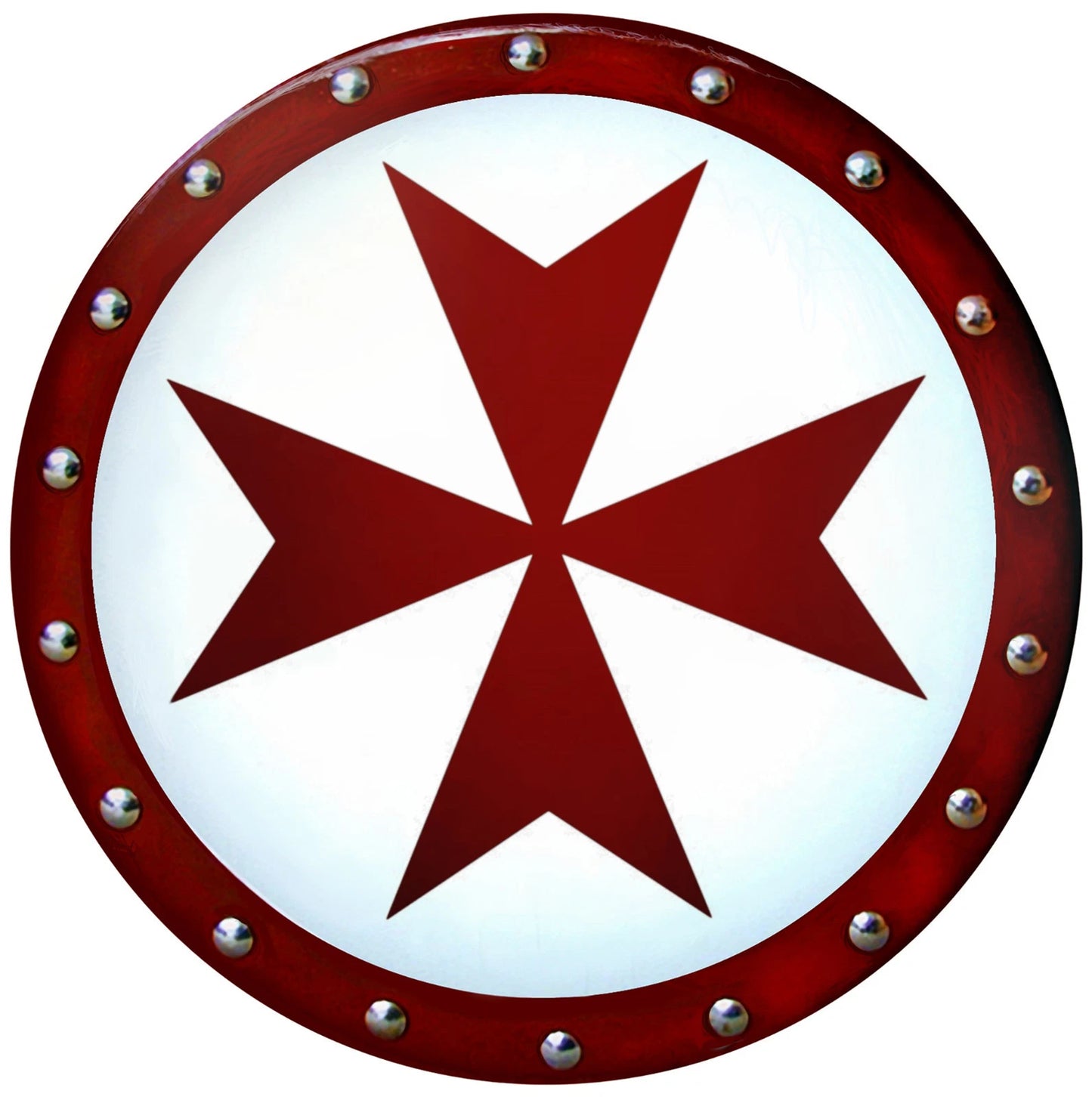 Artisans Hub Templar Cross Shield with red heraldic cross and stainless steel studs, front view