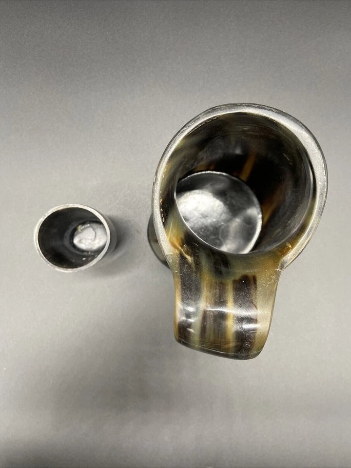 Close-up of leak-proof ox horn Viking tankard by Artisans Hub