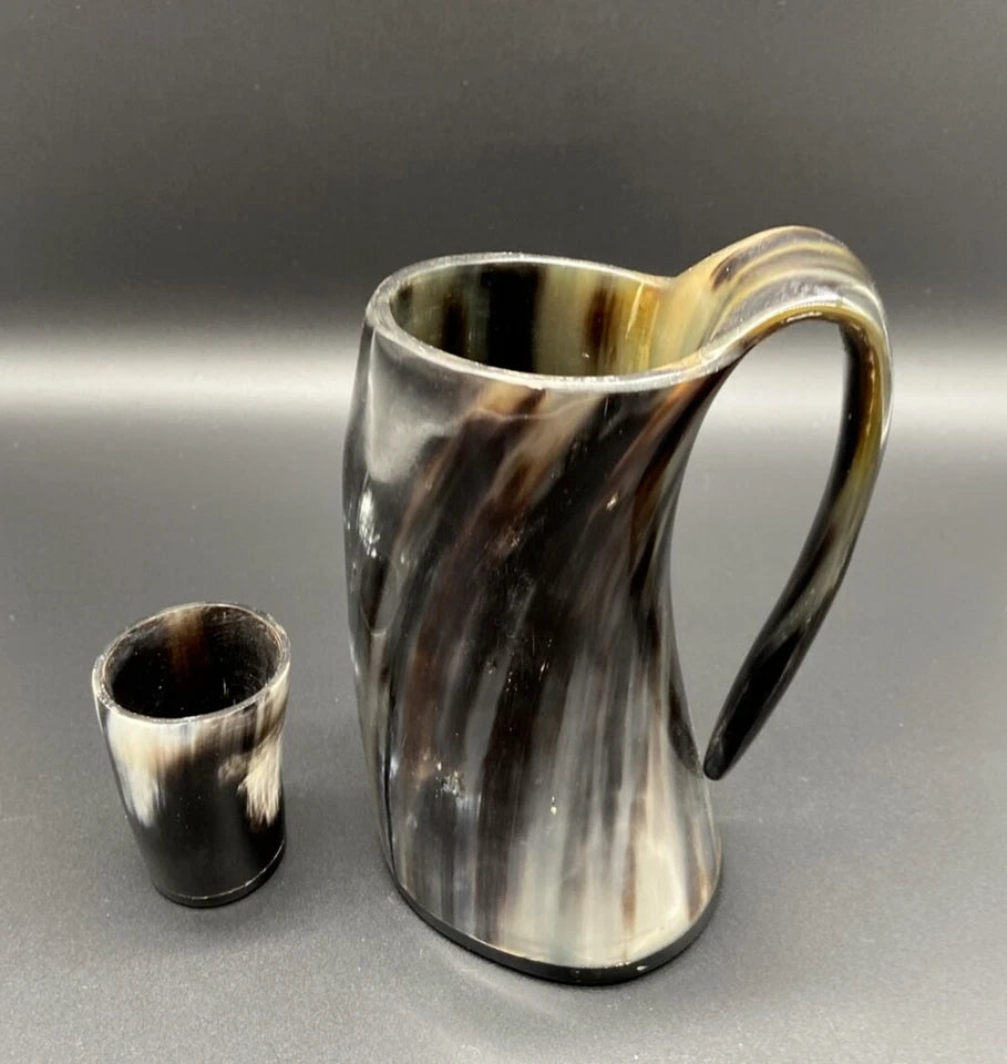 Artisans Hub 5-inch leak-proof Viking horn tankard with natural horn color
