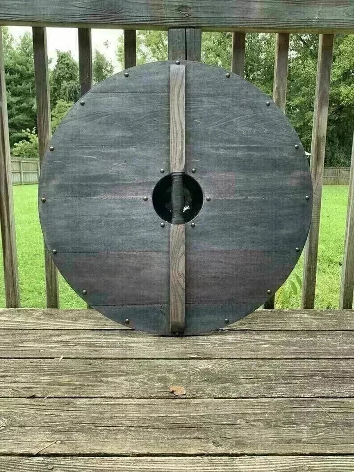 Back view showing straps of 24-inch Viking Wooden Shield by Artisans Hub