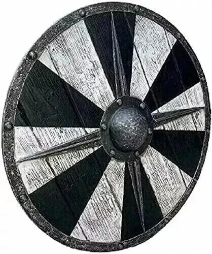 Close-up of wood grain and craftsmanship on 24-inch Viking wooden shield