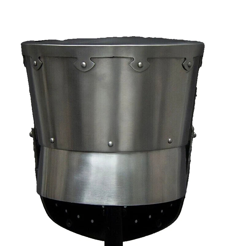 Back view of Artisans Hub Medieval Templar Crusader Knight Helmet showing iron craftsmanship and design.