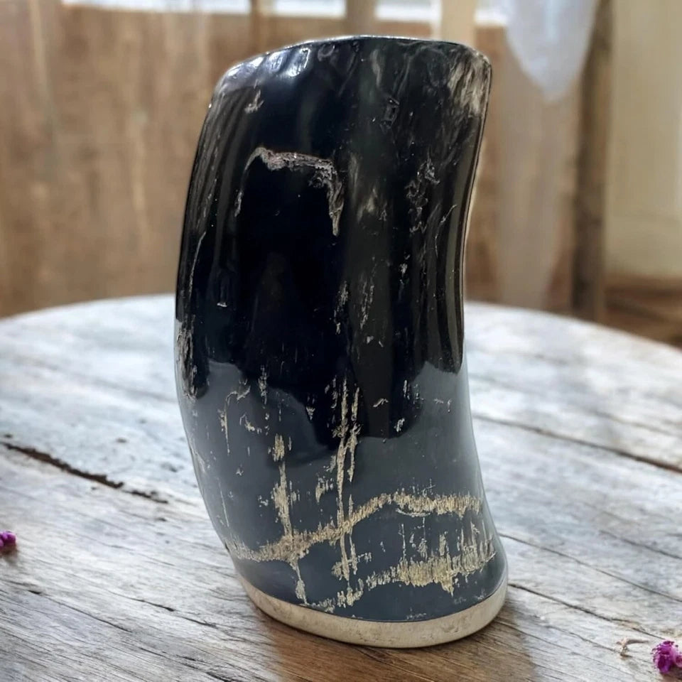 Authentic Norse horn cup for ceremonial drinkware and bar decor