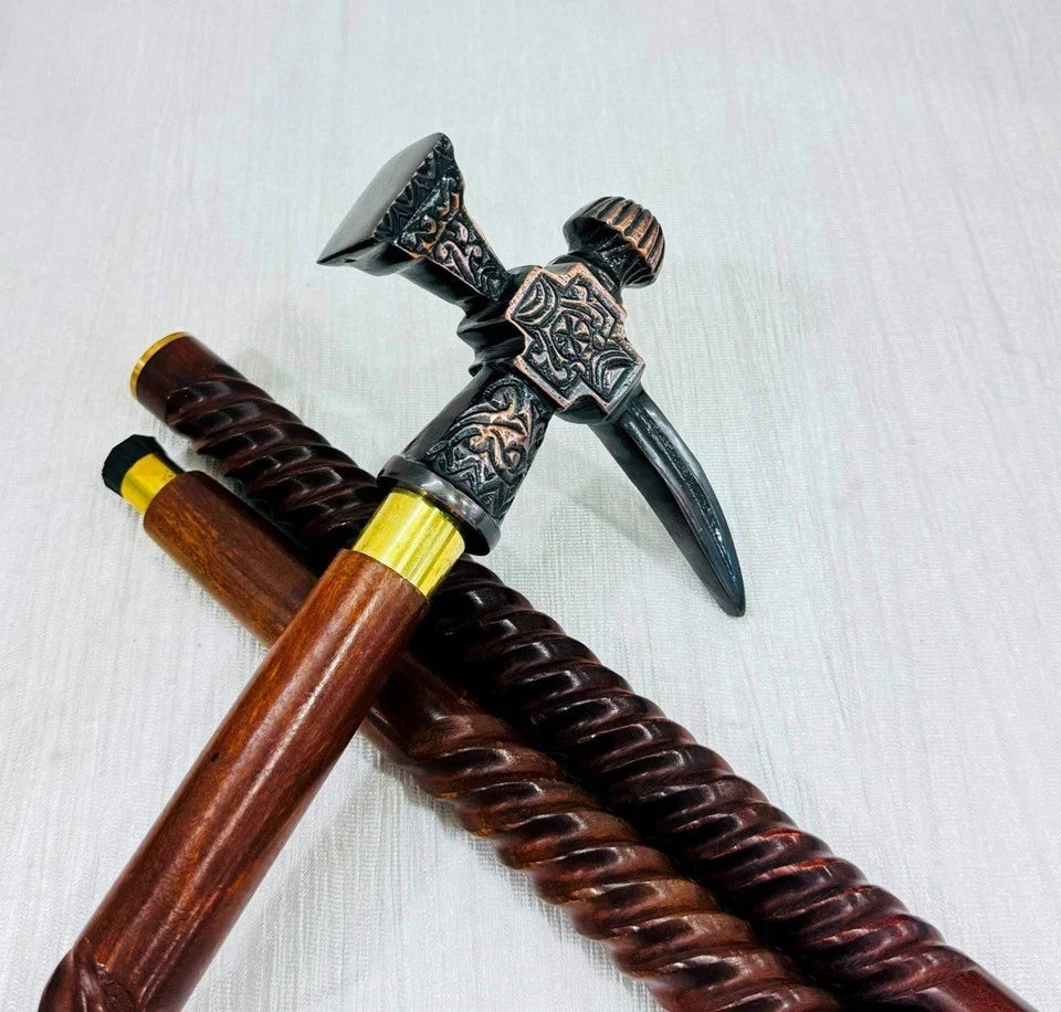Secondary image of the Axe Walking Cane displayed with nautical decor, emphasizing its maritime appeal