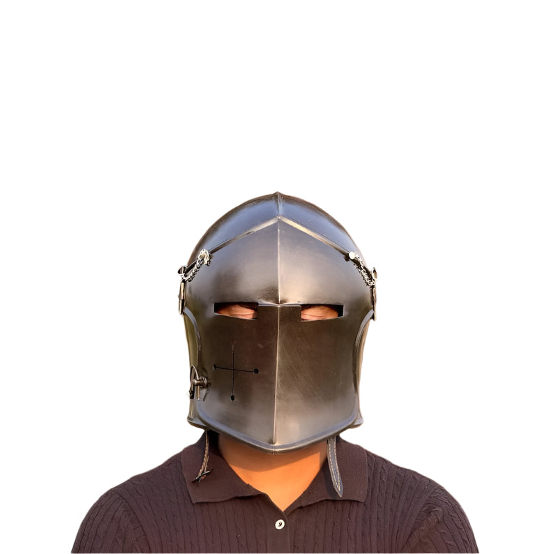 Interior view of the Barbuta helmet highlighting the comfortable leather liner for extended wear.
