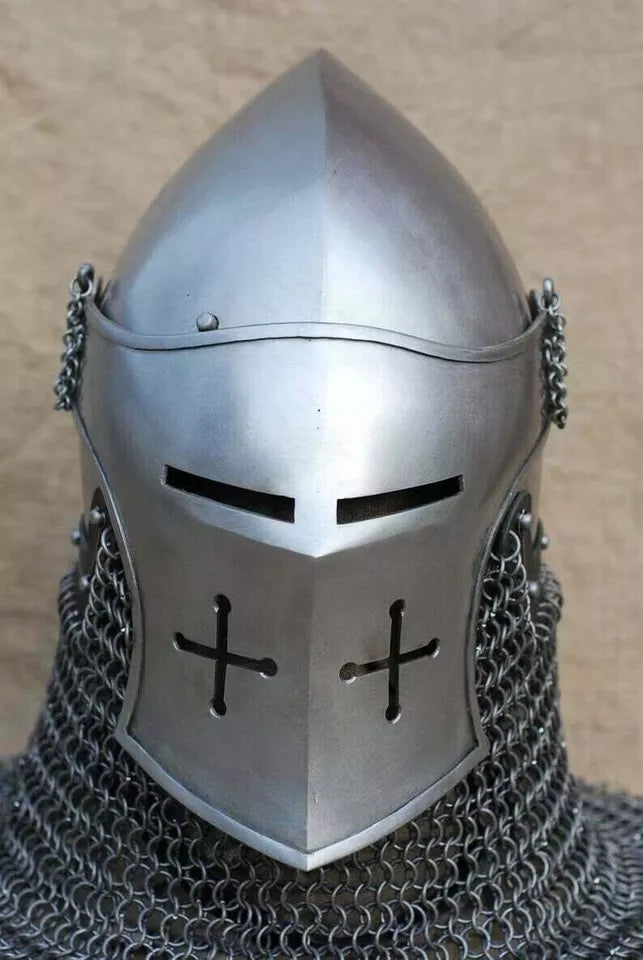 Battle-ready Barbuta helmet made of 18-gauge steel for LARP and reenactments