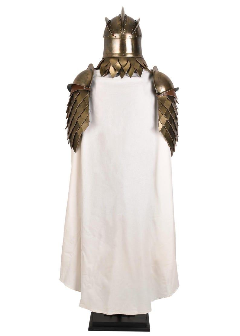 Battle-ready Kings Guard armor suit mounted on mannequin for cosplay or reenactment