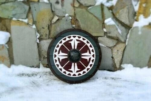 Battle-ready Viking shield used for LARP or medieval reenactments