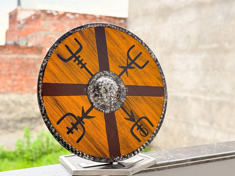 Wooden Viking Shield with Steel Boss and Border – Authentic LARP Prop