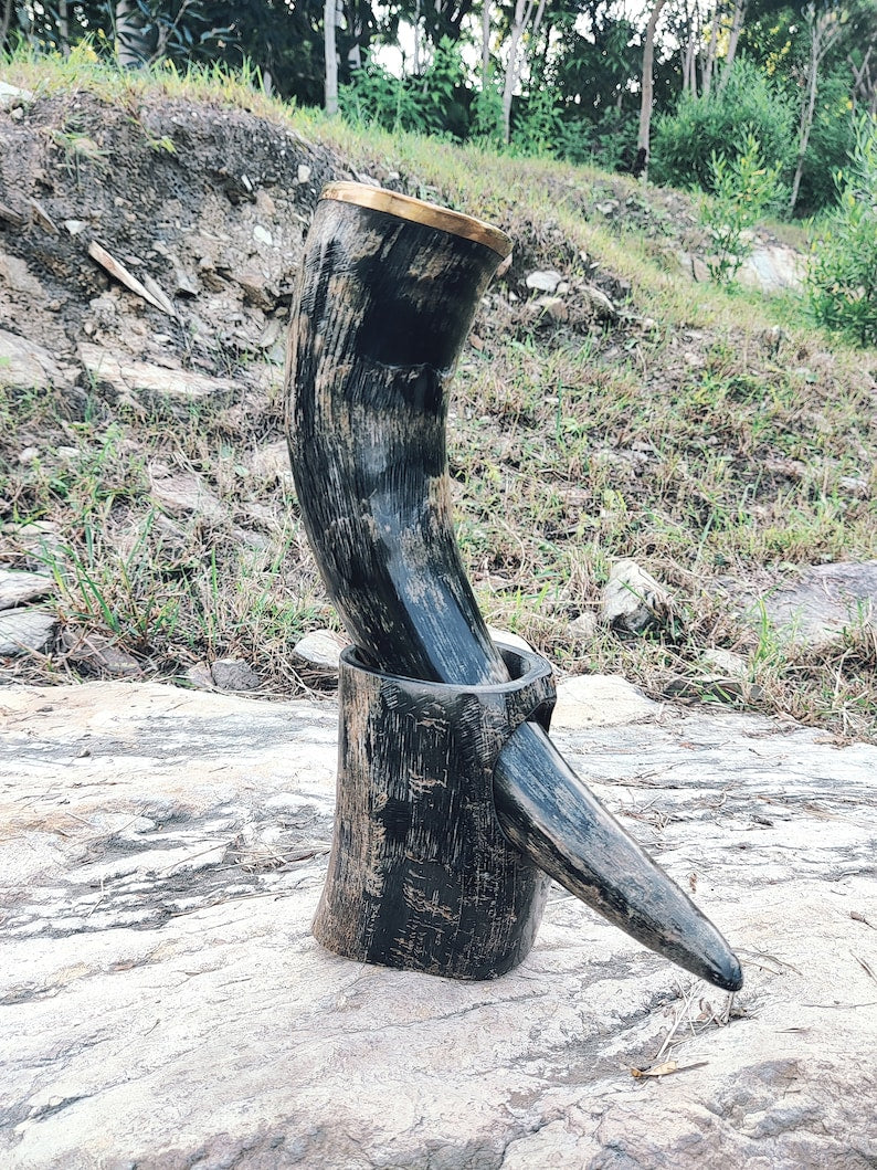 Handmade Beer Stein crafted from natural ox horn with unique shape