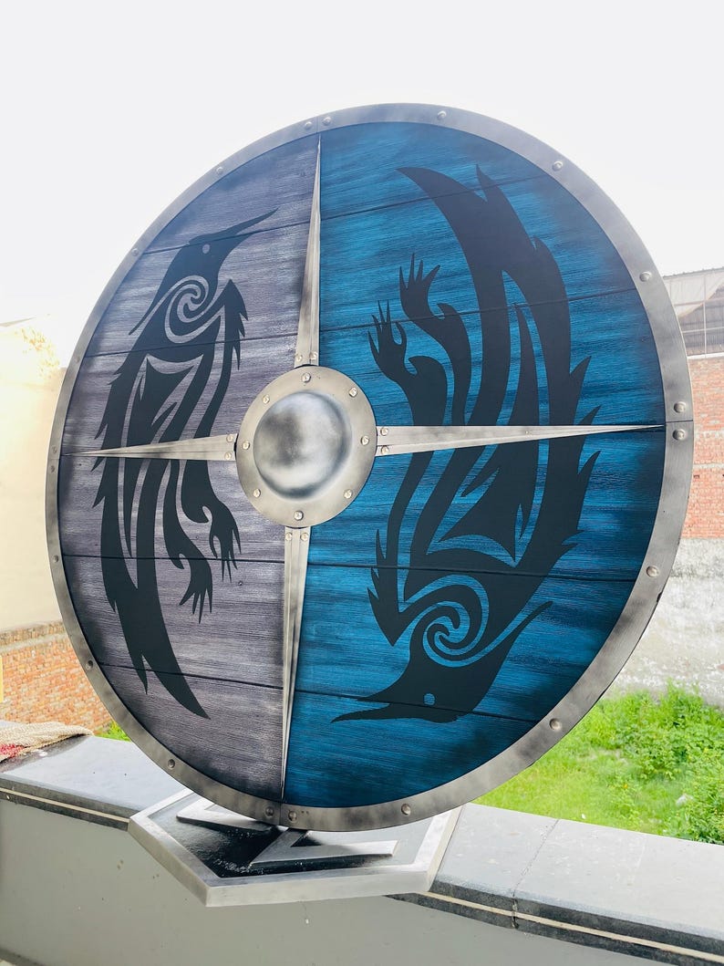 Best Gift Viking Raven Wooden Shield – Medieval Norse Warrior Shield with Crow Motif