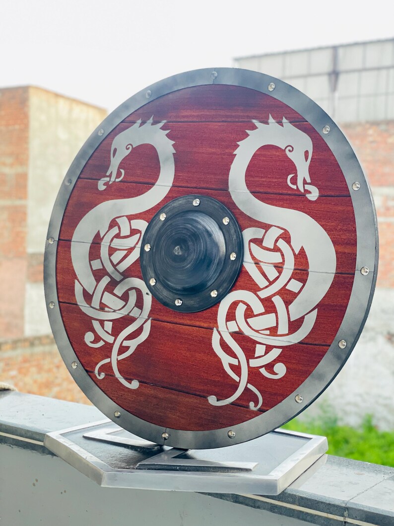 Best Gift Viking Wooden Shield – Serpent Wooden Shield for Norse Warrior Fans and Collectors